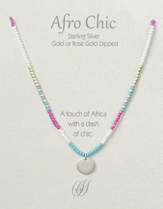 Afro-Chic Necklace - Pink, white, turquoise, silver
