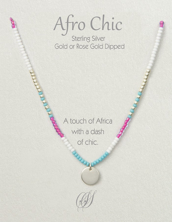 Afro-Chic Necklace - Pink, white, turquoise, silver