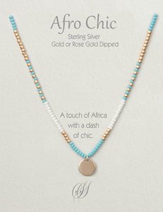 Afro-Chic Necklace - White, turquoise, rose gold