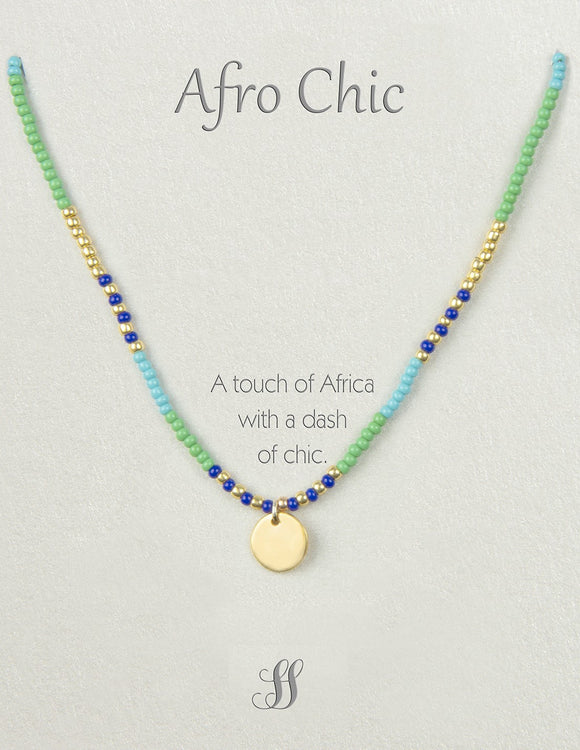 Afro-Chic Necklace -  Blue. green and gold