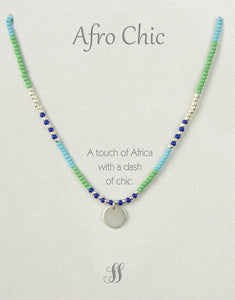 Afro-Chic Necklace - Blue, green and silver