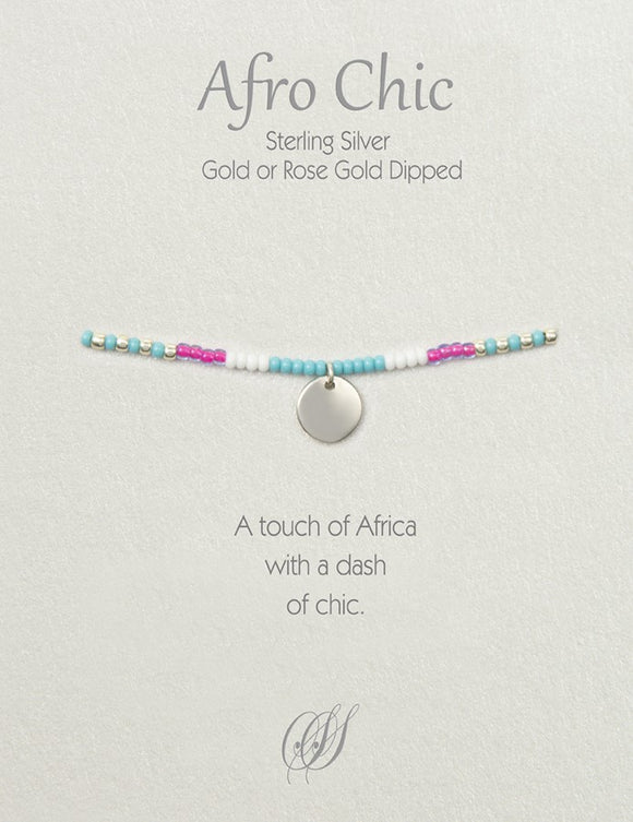 Afro-Chic Bracelet - Turquoise, pink, white, silver
