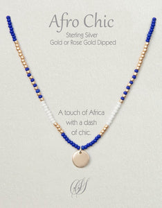 Afro-Chic Necklace - White, blue, rose gold