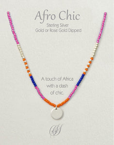 Afro-Chic Necklace - Orange, pink, blue, silver