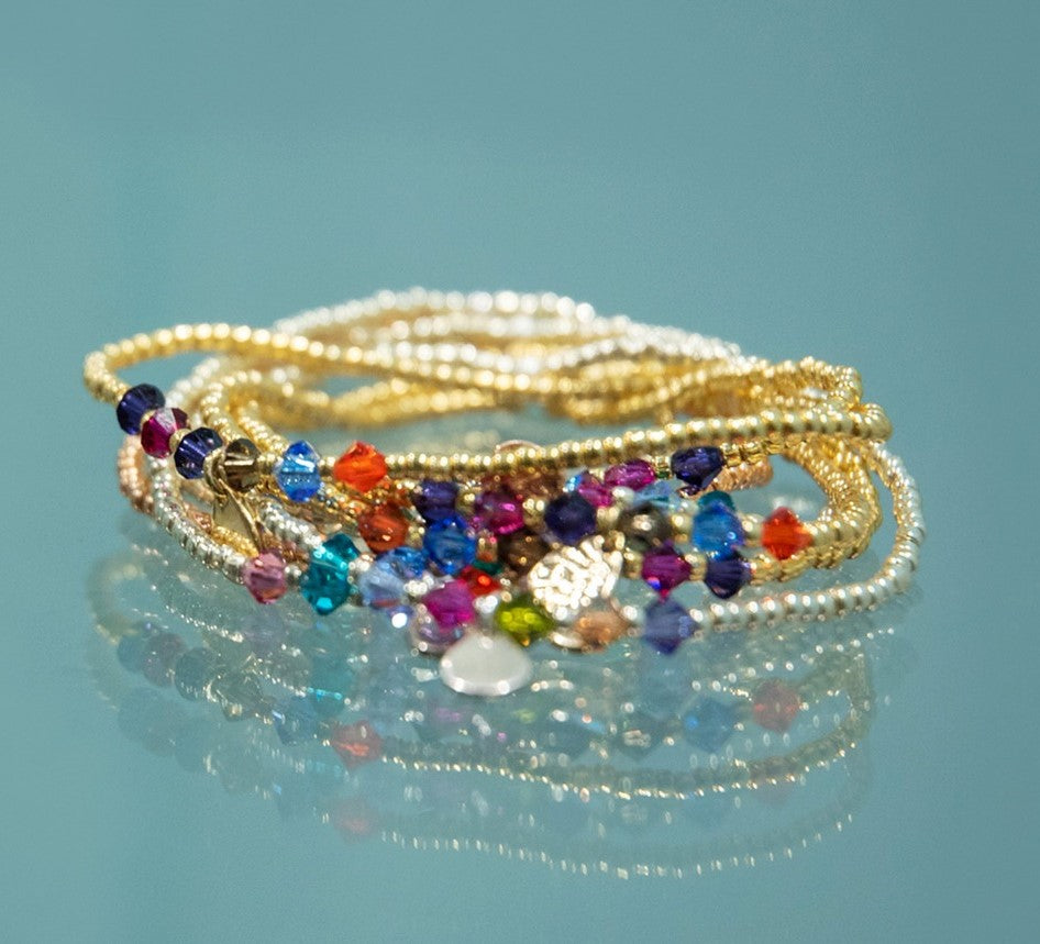 Gypsy Love Swarovski Crystal Beaded Bracelets - Each sold separately. Buy 2, get a 3rd for free! (Crystal colours vary)